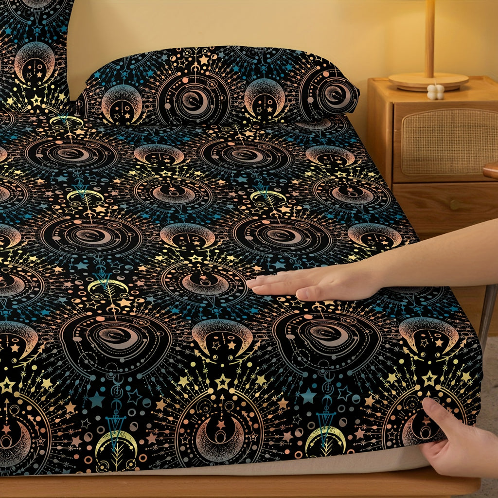 1pc Simple Modern Vast Universe Pattern Printed Fleece Fitted Sheet, Bedroom Use Printed Bed Cover, Mattress Cover, Mattress Protector, Protective Cover, Bedding Does Not Include Pillowcase