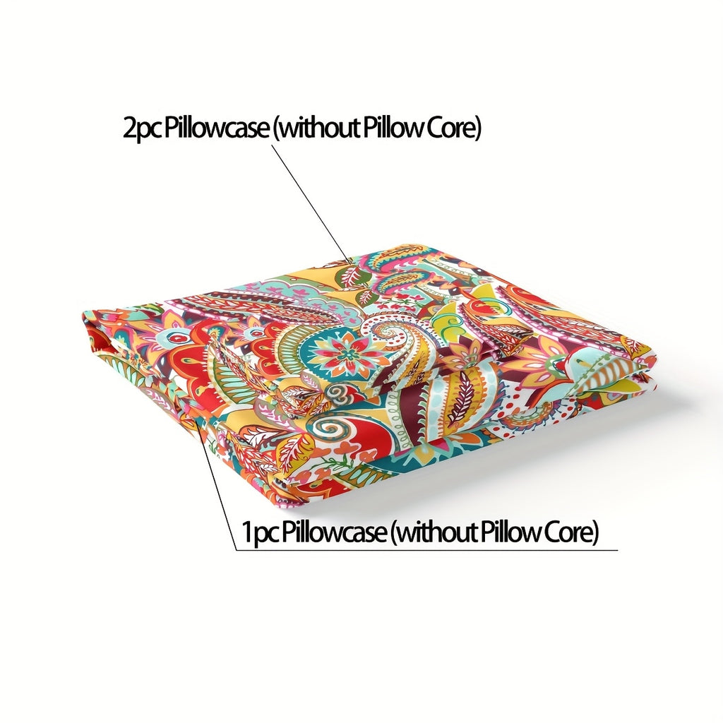 3pcs Bohemian Fitted Sheet Set, Classic Fashion Mattress Protector Cover, Soft Comfort Deep Pocket Breathable Bedding Set for Bedroom Guest Room Decor with 1 Fitted Sheet + 2 Pillowcases, No Core